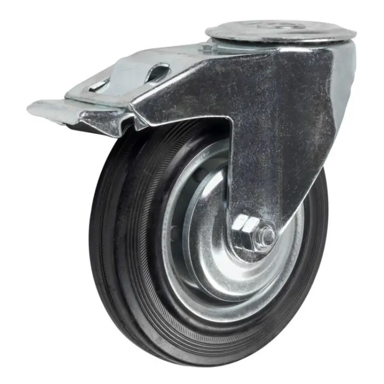 SChb 63 - Промышленное колесо 160 мм (под болт 16 мм, поворотн., тормоз, черн. рез., роликоподш.)