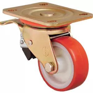 Полиуретановое колесо поворотное с с тормозом ZB-200 мм, 900 кг (обод - полиамид, площадка, шарикоподшипник)